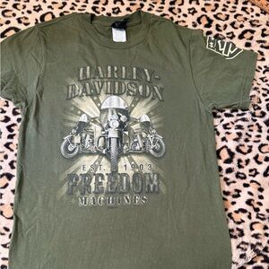 Harley Davidson  T-shirt Freedom Machine Small Army Green Charlotte NC